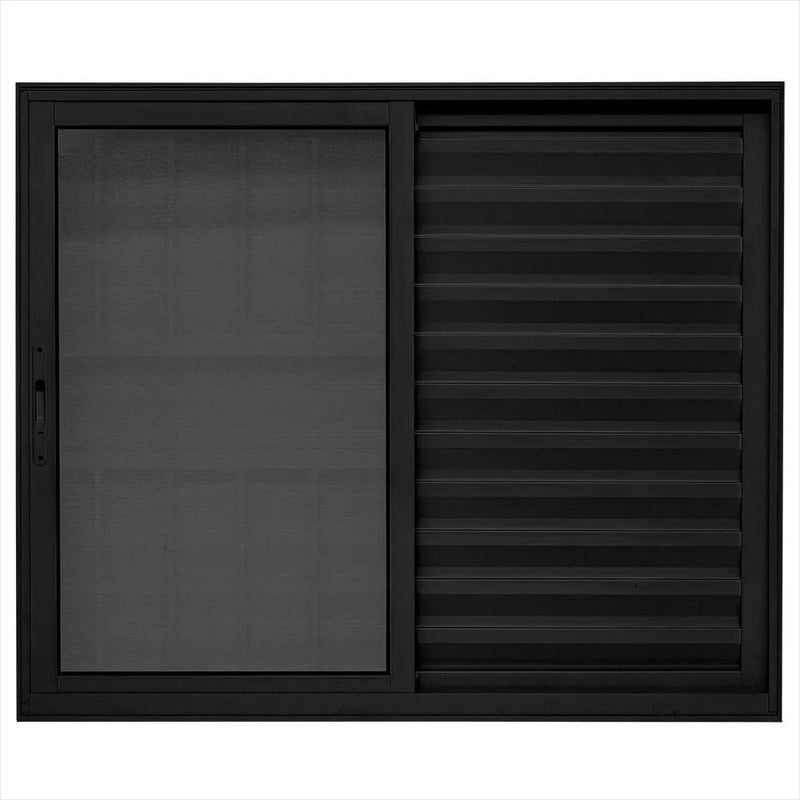 Veneziana Linha Maxx Preta com Tela Mosqueteiro 1,00x1,50 3 Folhas com Grade Esal