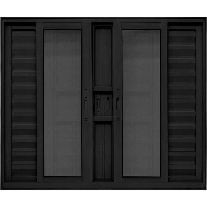 Veneziana Linha Maxx Preta com Tela Mosqueteira 1,00x1,50 6 Folhas com Grade Esal